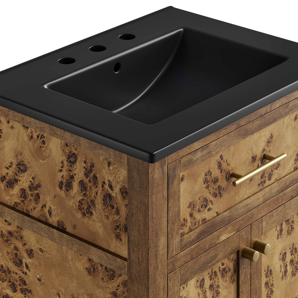 Swirling burl grain and smooth, easy-clean ceramic rim stand out || EEI-6442-BLK-BRN || detail_studio
