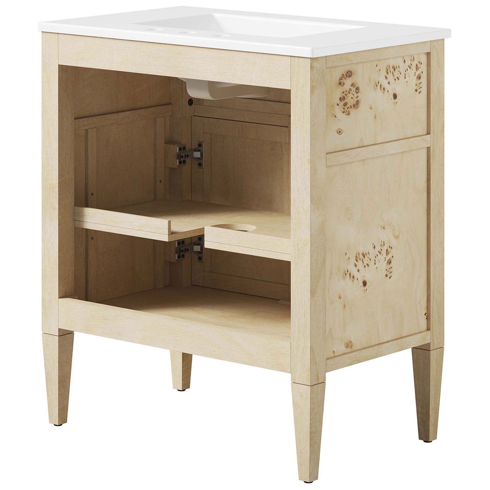 Open-back design eases installation while maintaining a clean, crafted interior. || EEI-6443-WHI-BUR || back_angle_studio