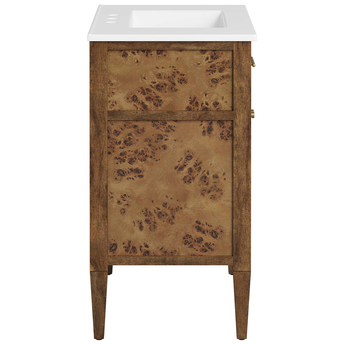 Mango wood side panel with distinctive burl figuring and tapered legs || EEI-6444-WHI-BRN || side_studio