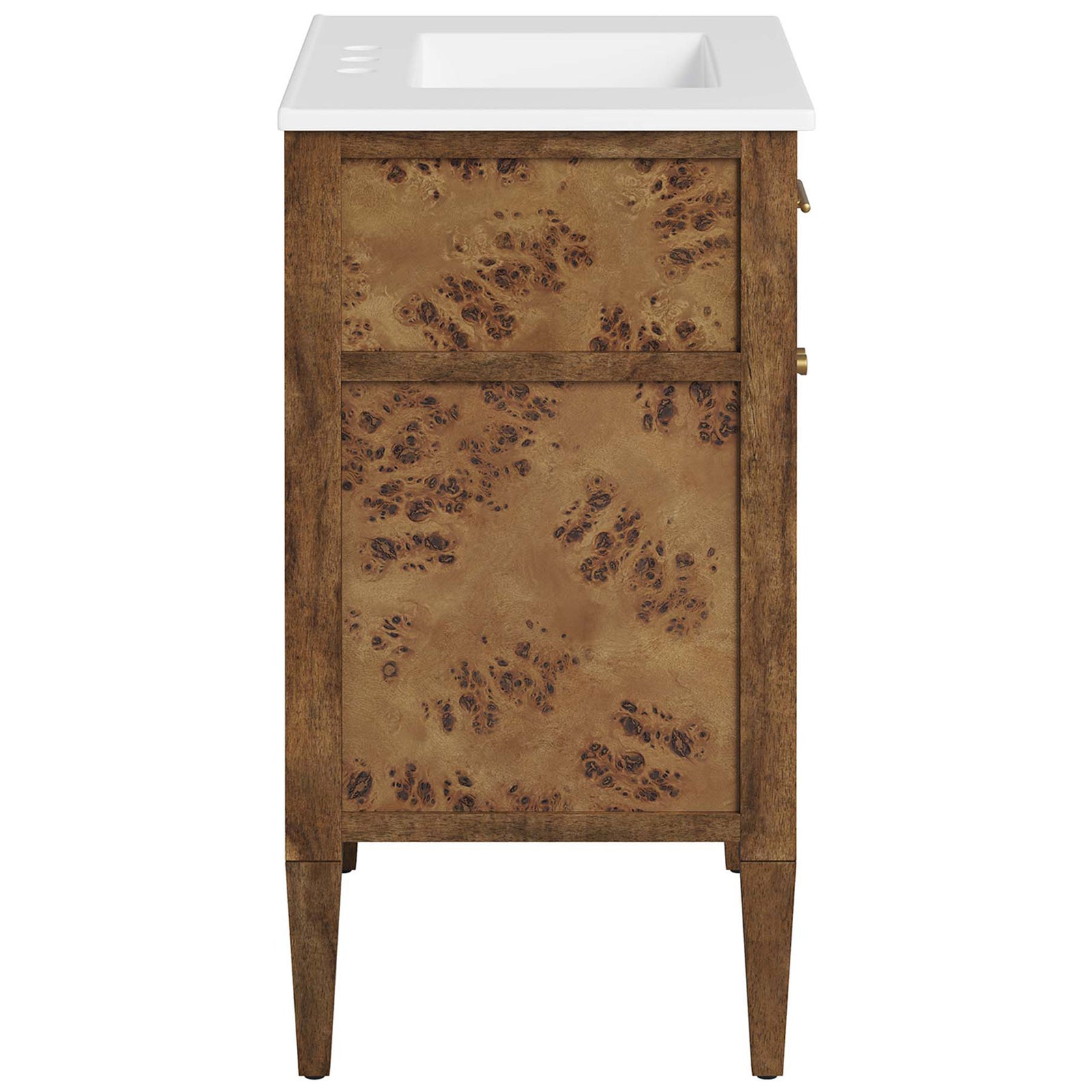 Mango wood side panel with distinctive burl figuring and tapered legs || EEI-6444-WHI-BRN || side_studio