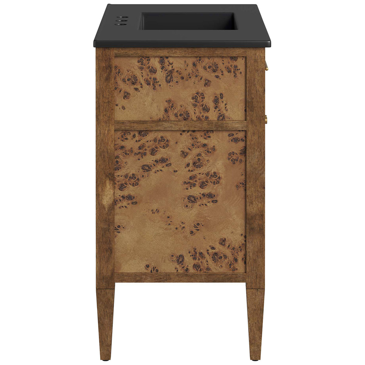 Streamlined silhouette highlights warm wood grain and sturdy tapered legs || EEI-6450-BLK-BRN || side_studio