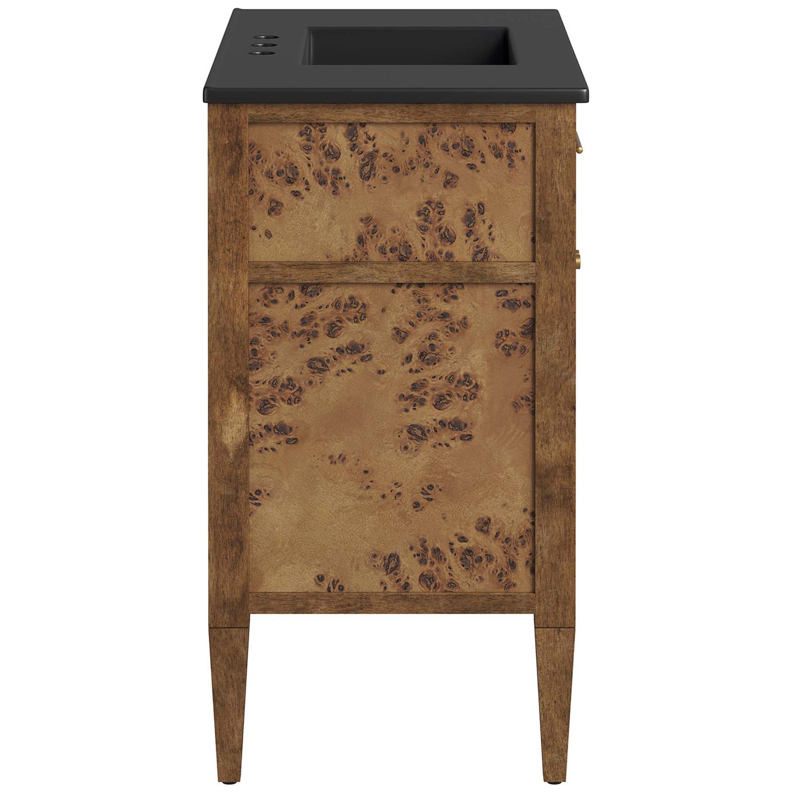 Streamlined silhouette highlights warm wood grain and sturdy tapered legs || EEI-6450-BLK-BRN || side_studio