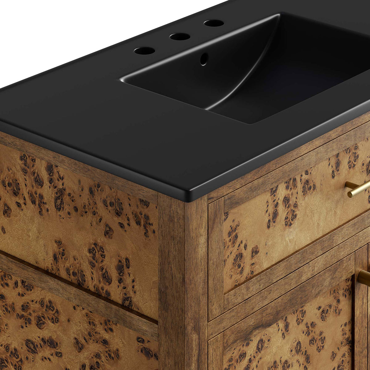 Silky basin finish framed by eye-catching burl patterns || EEI-6450-BLK-BRN || detail_studio