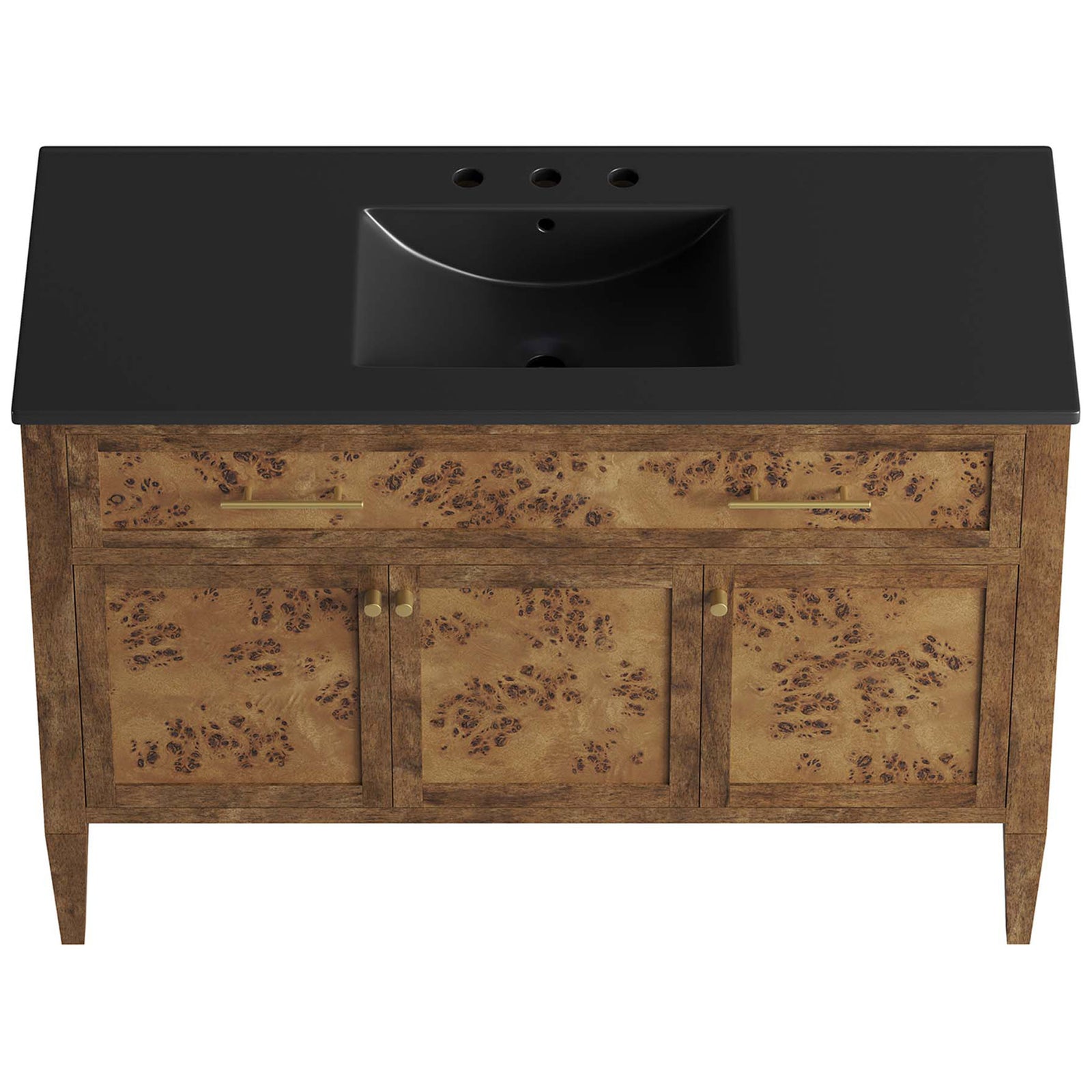 Integrated black basin with 8-inch faucet holes for easy fixture pairing. || EEI-6453-BLK-BRN || top_studio