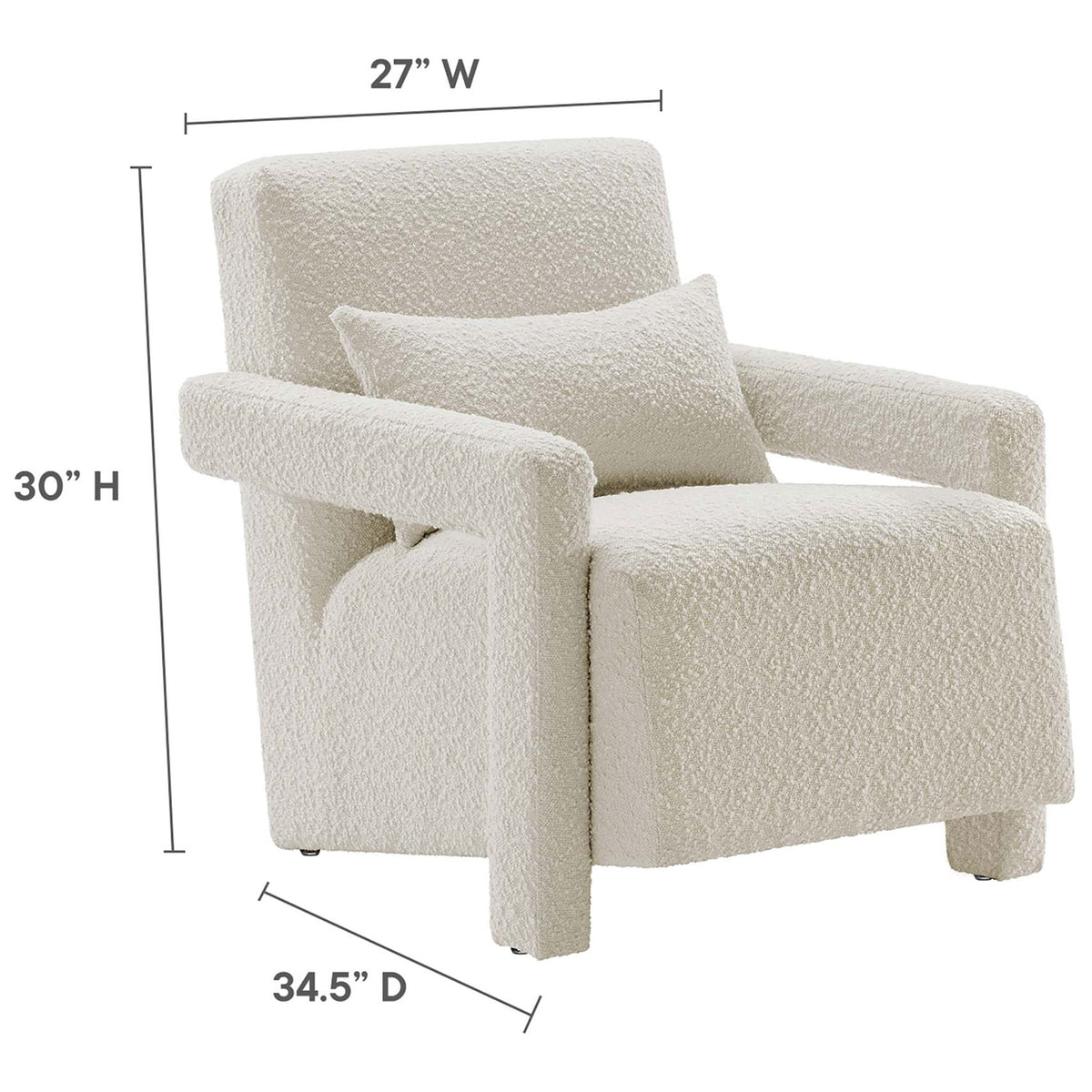 Compact armchair sized for versatile spaces with generous seat and supportive arms || EEI-6475-IVO || dimension_studio