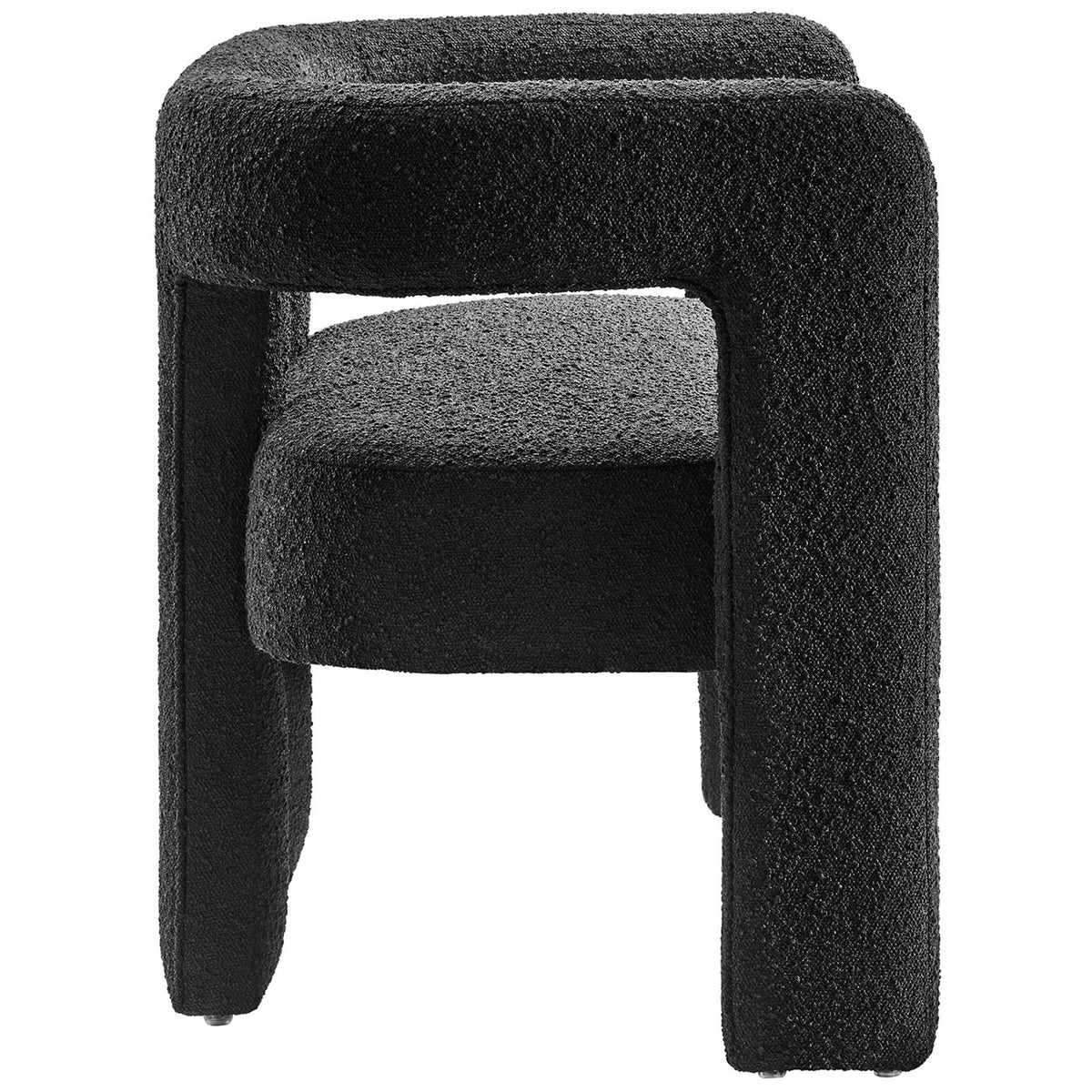 Streamlined armless silhouette of black boucle loveseat with bold block legs || EEI-6477-BLK || side_studio
