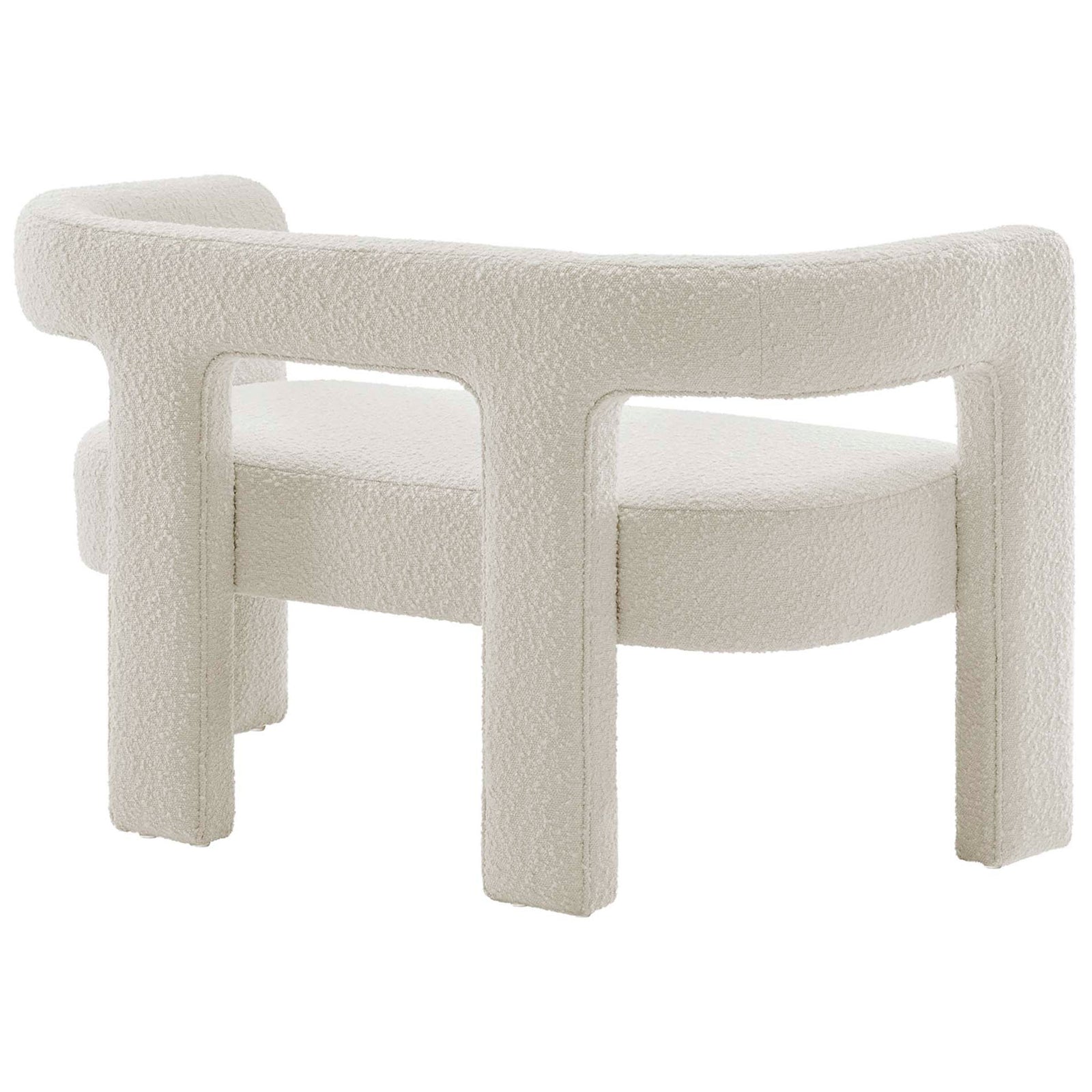 Modern ivory boucle loveseat showcasing its open-back frame and richly textured upholstery || EEI-6477-IVO || back_angle_studio