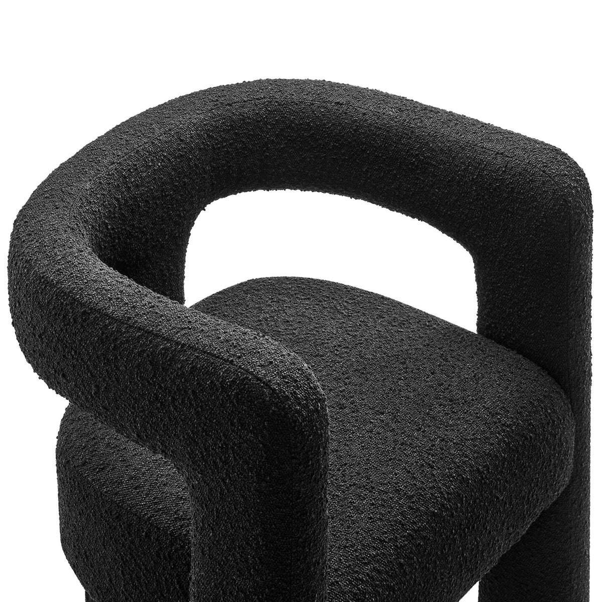 Soft, nubby boucle texture and curved wraparound backrest elevate comfort and style. || EEI-6479-BLK || detail_studio