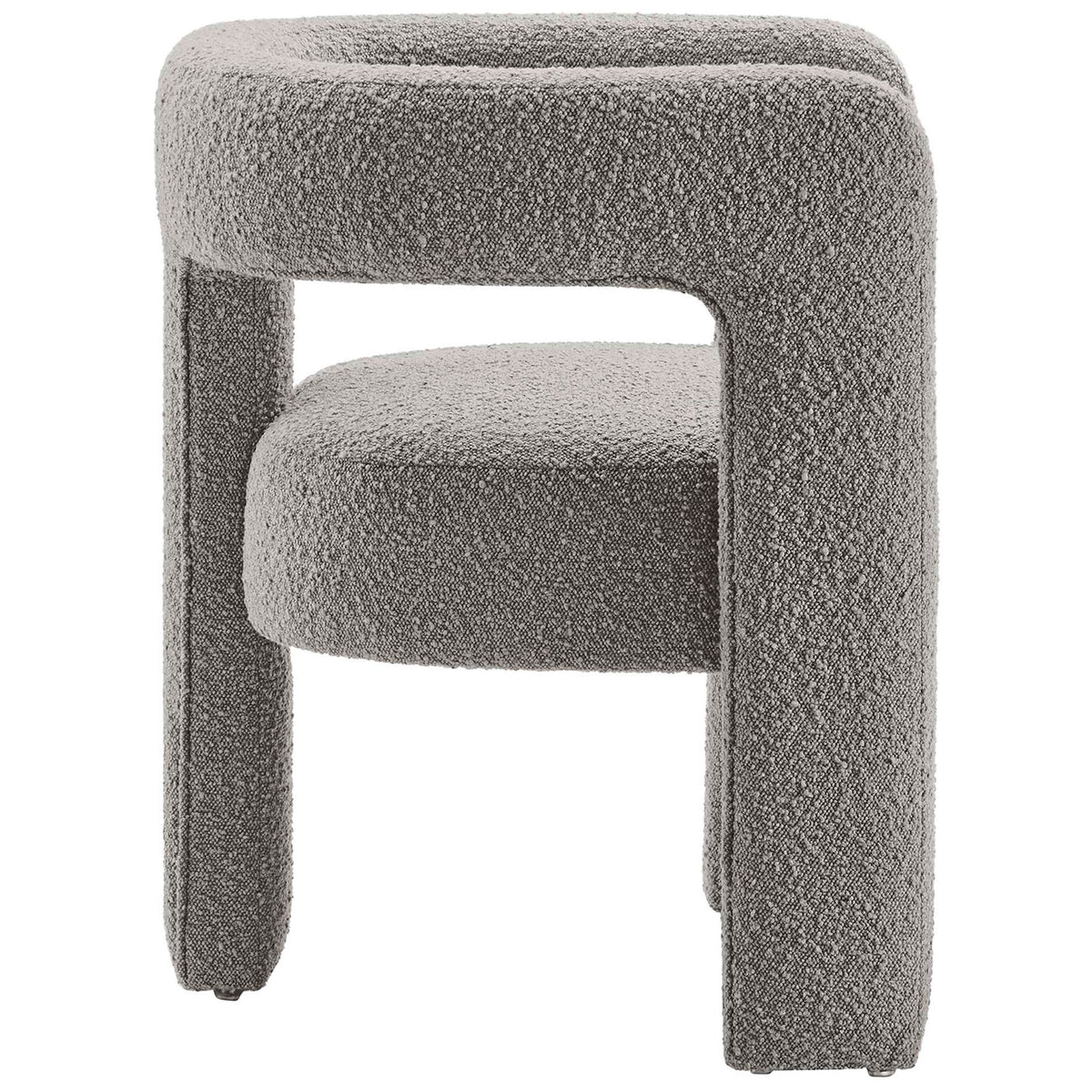 Thick, rounded legs and a continuous curved back showcase the chair's minimalist boucle form || EEI-6479-LGR || side_studio