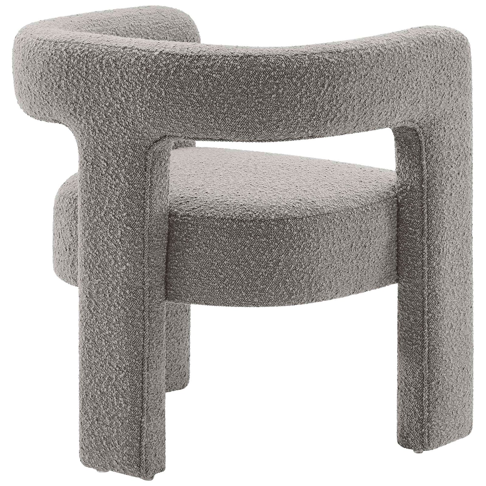 Open-back silhouette with central support and textured boucle upholstery in light gray || EEI-6479-LGR || back_angle_studio