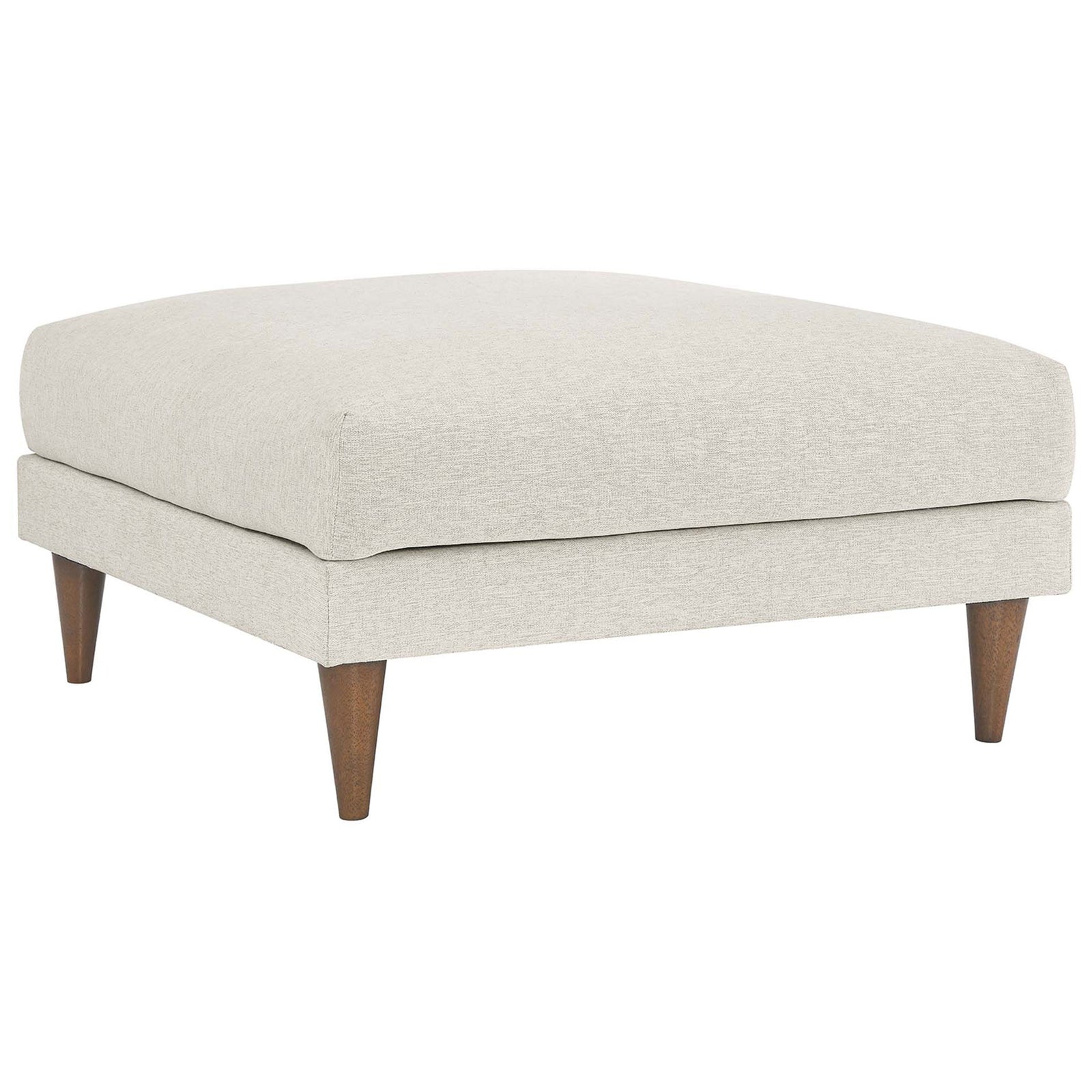 Overstuffed ivory ottoman showcasing deep cushioning and warm wood legs for inviting comfort || EEI-6481-HEI || front_angle_studio