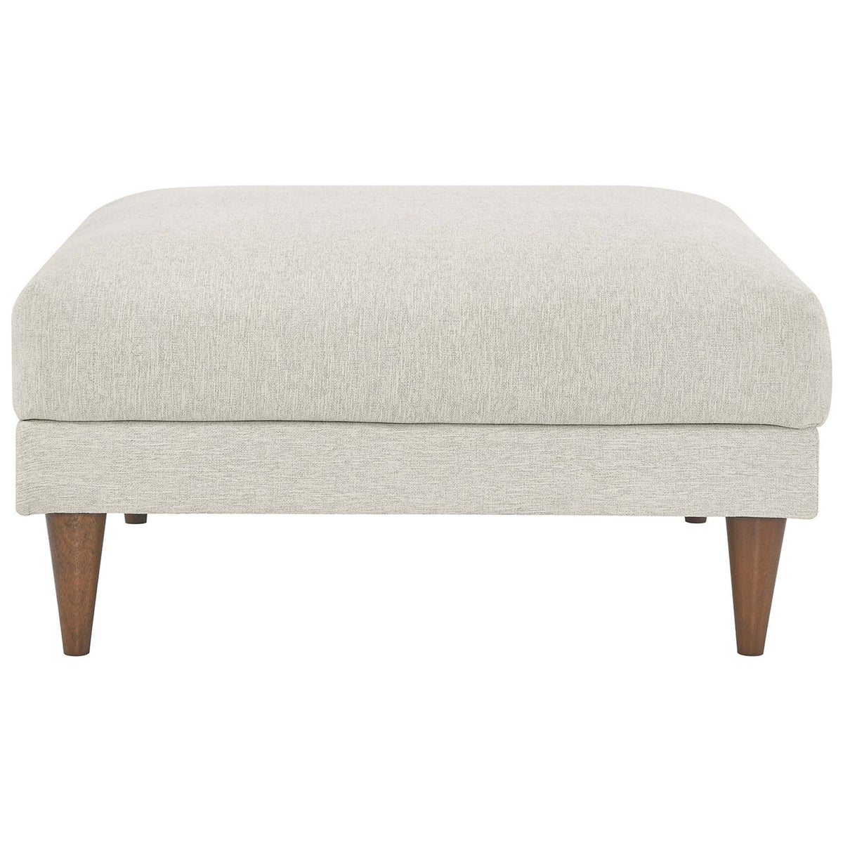 Square ivory ottoman with plush down blend cushion and tapered wood legs for modern lounge seating || EEI-6481-HEI || front_studio