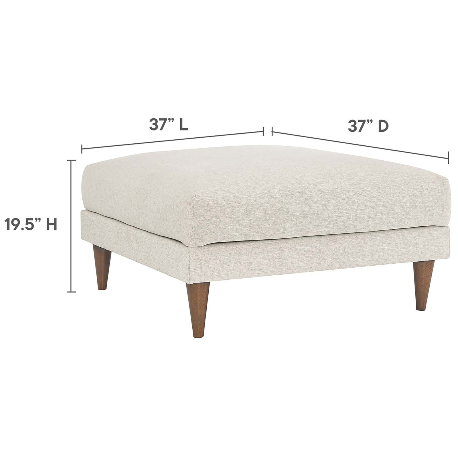 Square ivory ottoman with labeled dimensions highlighting its generous 37 inch by 37 inch footprint and plush height || EEI-6481-HEI || dimension_studio