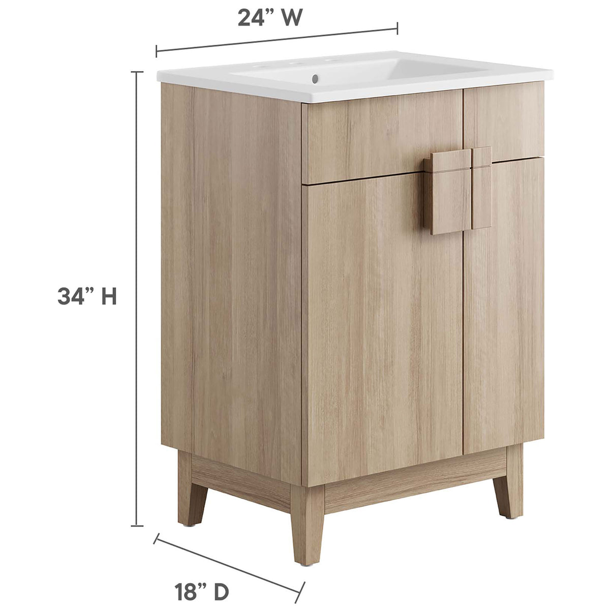 Compact 24-inch vanity sized for small bathrooms with ample storage || EEI-6482-WHI-OAK || dimension_studio