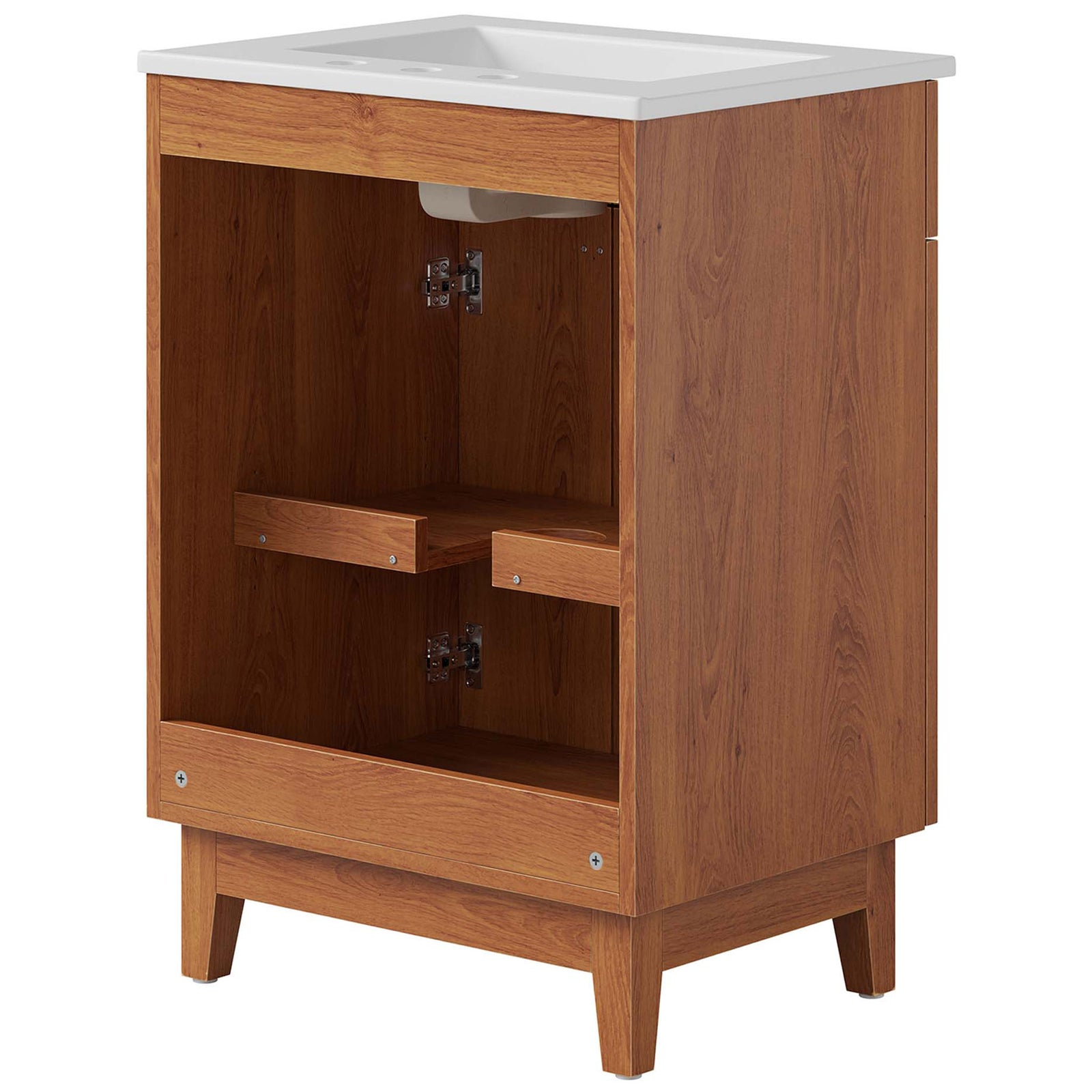 Open back design simplifies plumbing while tapered legs add lift and style. || EEI-6482-WHI-WAL || back_angle_studio