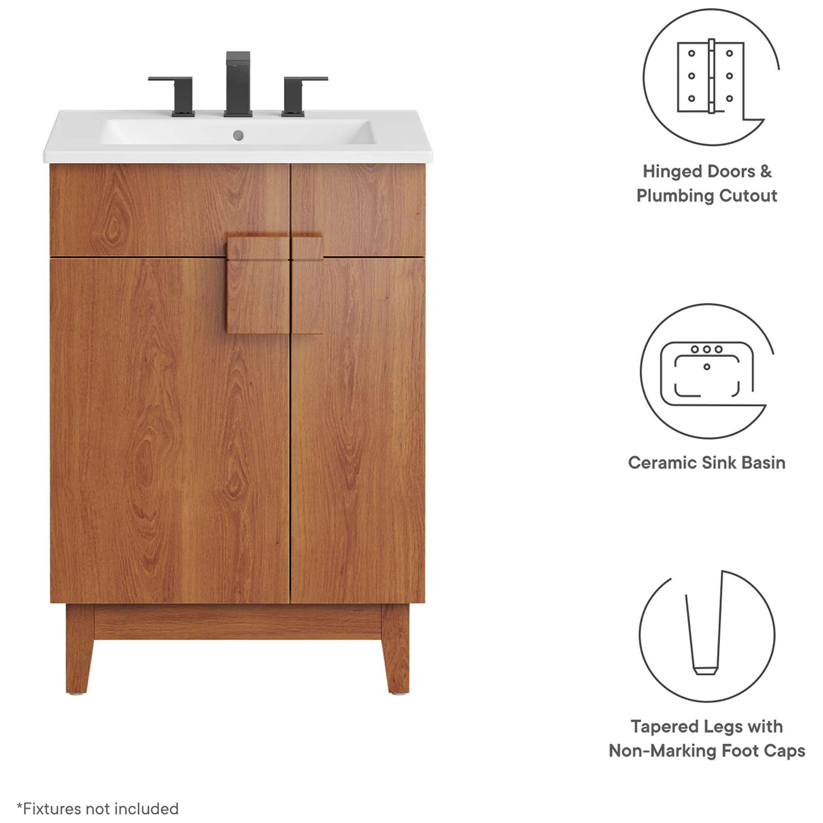 Hinged doors, ceramic sink, and tapered legs deliver everyday convenience. || EEI-6482-WHI-WAL || callout_studio