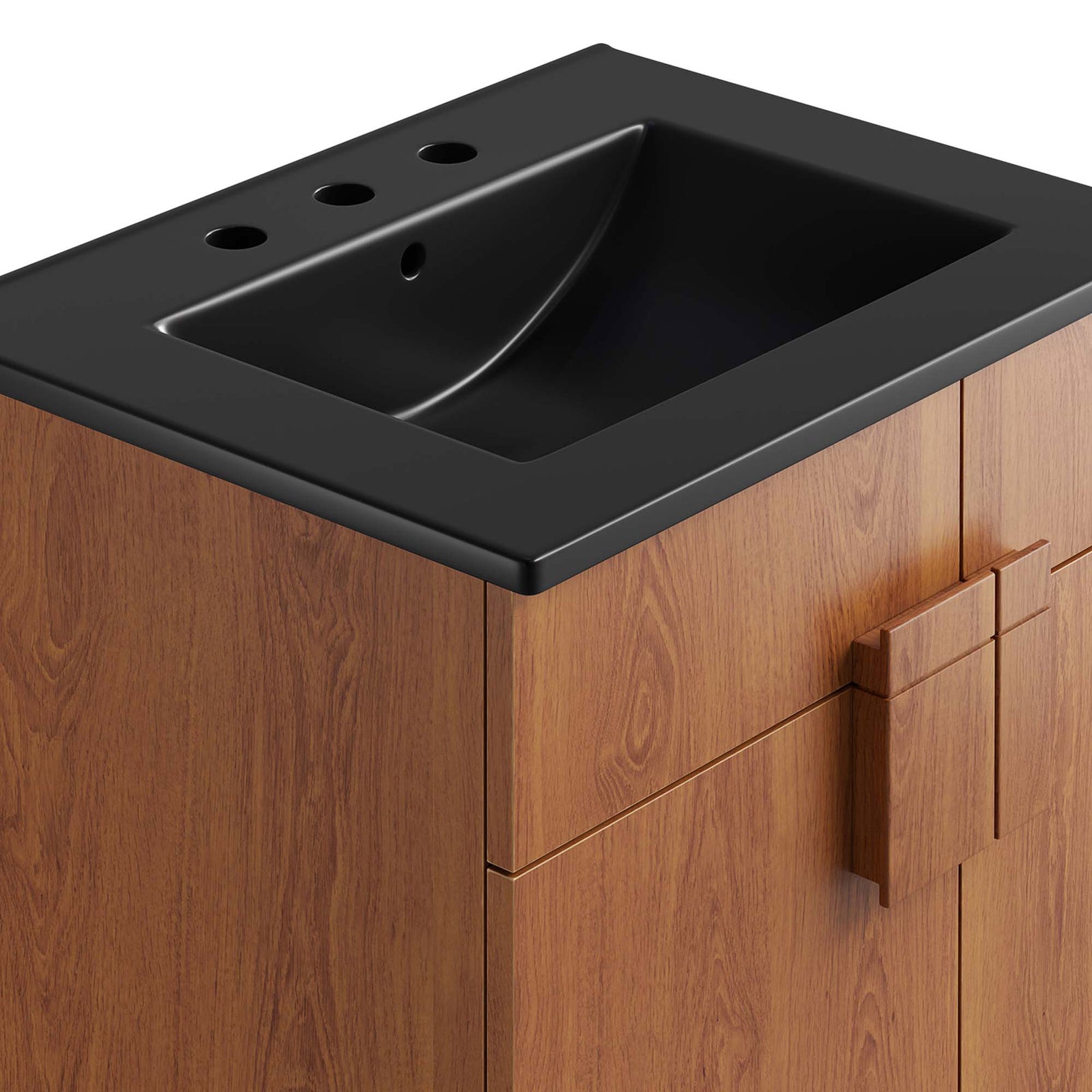 Close-up of the matte black sink and softly rounded basin contours || EEI-6483-BLK-WAL || detail_studio