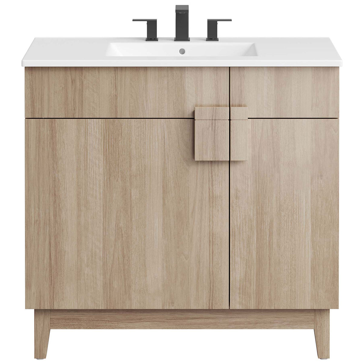 White oak vanity with ceramic basin and a bold split square handle || EEI-6484-WHI-OAK || front_studio