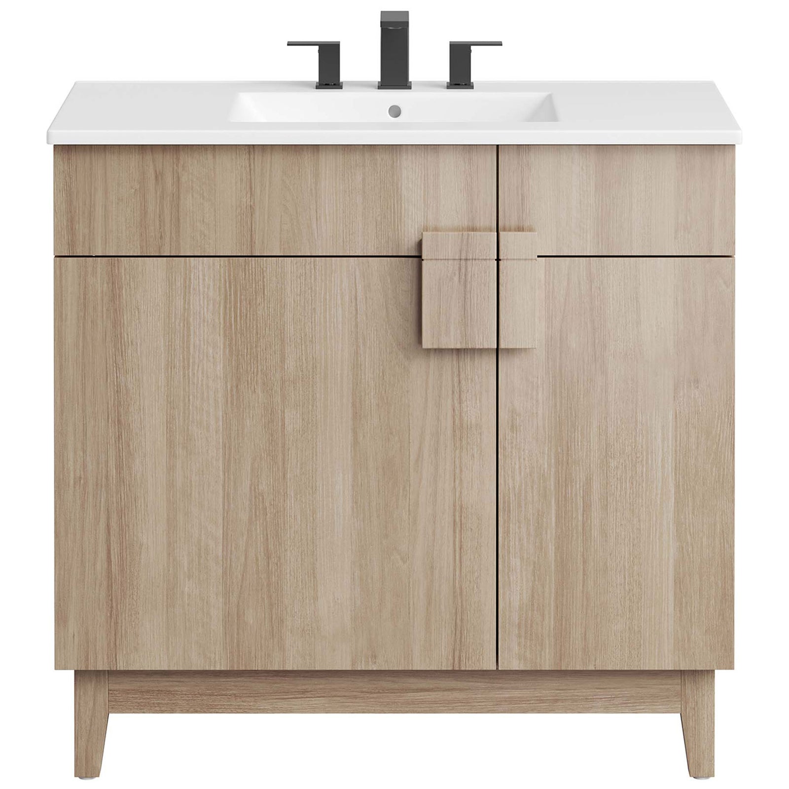 White oak vanity with ceramic basin and a bold split square handle || EEI-6484-WHI-OAK || front_studio