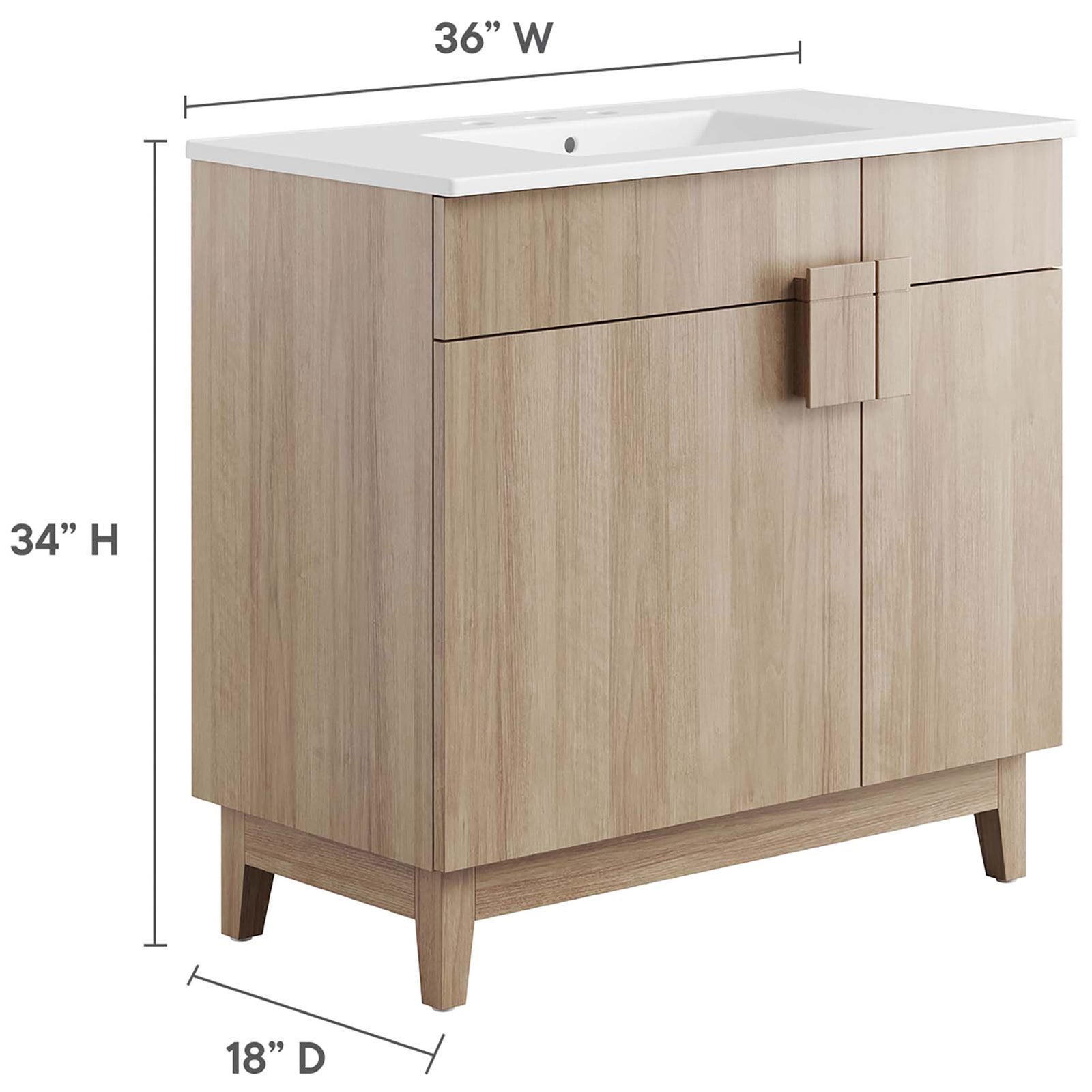 Spacious 36-inch vanity footprint balances storage and style || EEI-6484-WHI-OAK || dimension_studio