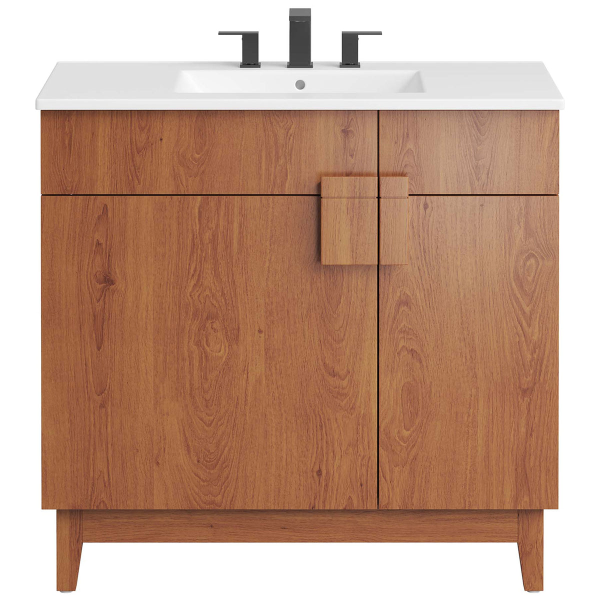 Modern silhouette pairs a bright white top with richly grained walnut. || EEI-6484-WHI-WAL || front_studio