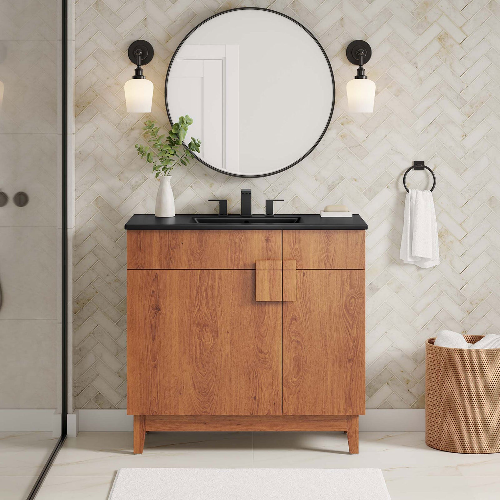 Generous 36-inch size makes a striking focal point in the bath || EEI-6485-BLK-WAL || front_room