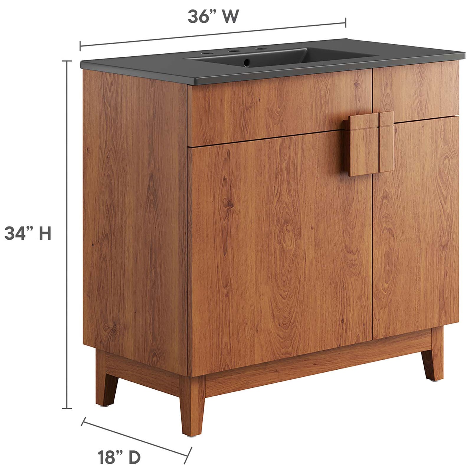 36 inch wide vanity dimensions for planning and layout || EEI-6485-BLK-WAL || dimension_studio