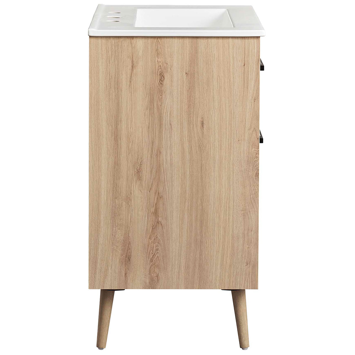 Crisp white oak cabinet profile with clean lines and tapered mid-century legs || EEI-6498-WHI-OAK || side_studio