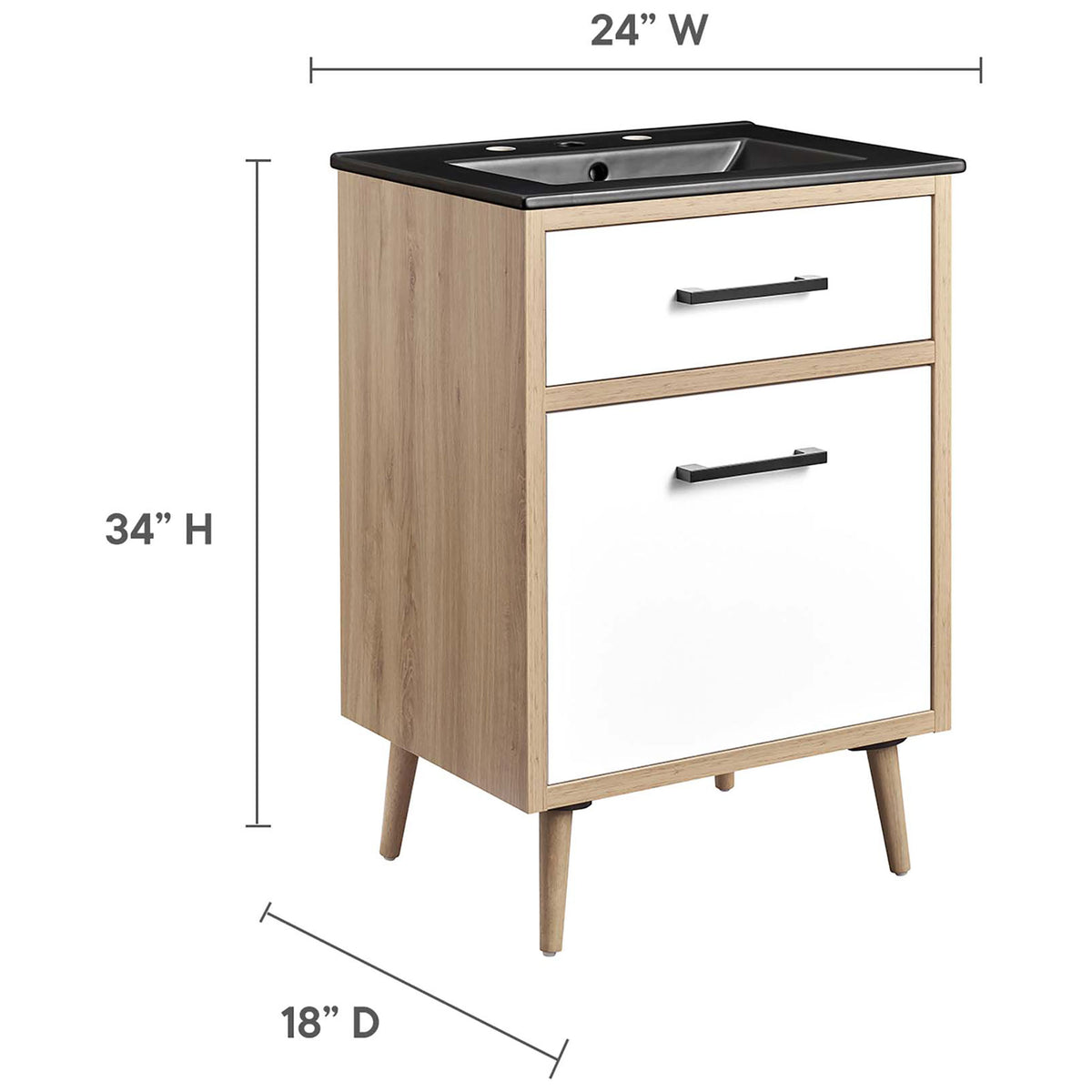 Dimensions for the 24 inch vanity to help plan your bathroom layout || EEI-6499-BLK-OAK || dimension_studio