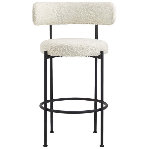 Soft ivory boucle sits atop a sturdy black metal base. || EEI-6520-IVO-BLK || front_studio