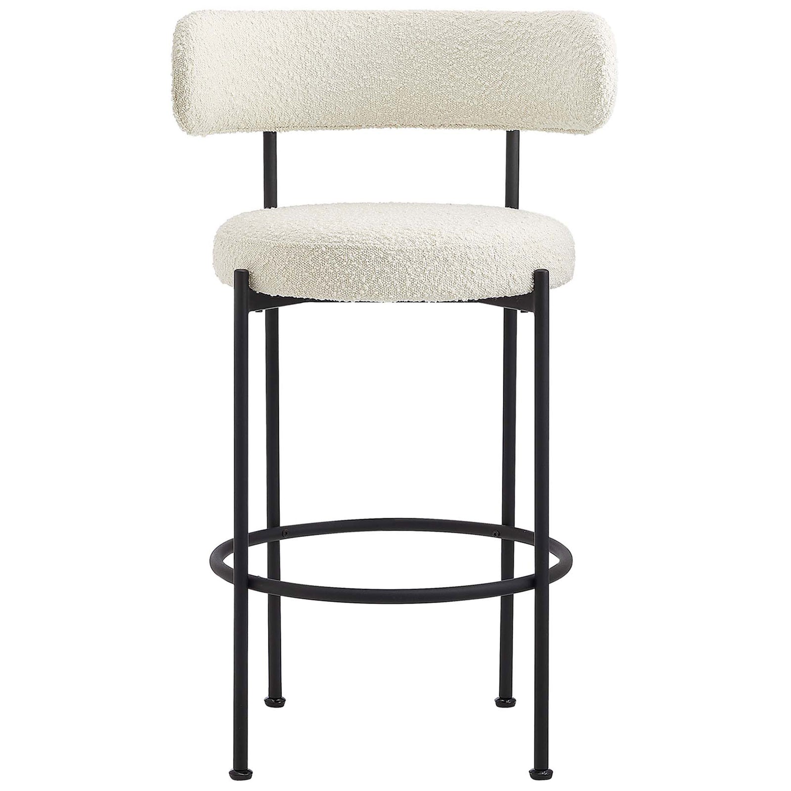 Soft ivory boucle sits atop a sturdy black metal base. || EEI-6520-IVO-BLK || front_studio