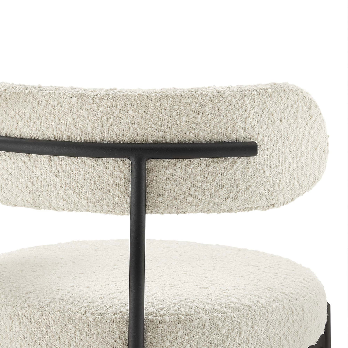 Boucle texture and powder-coated frame deliver tactile, modern appeal. || EEI-6520-IVO-BLK || detail_studio