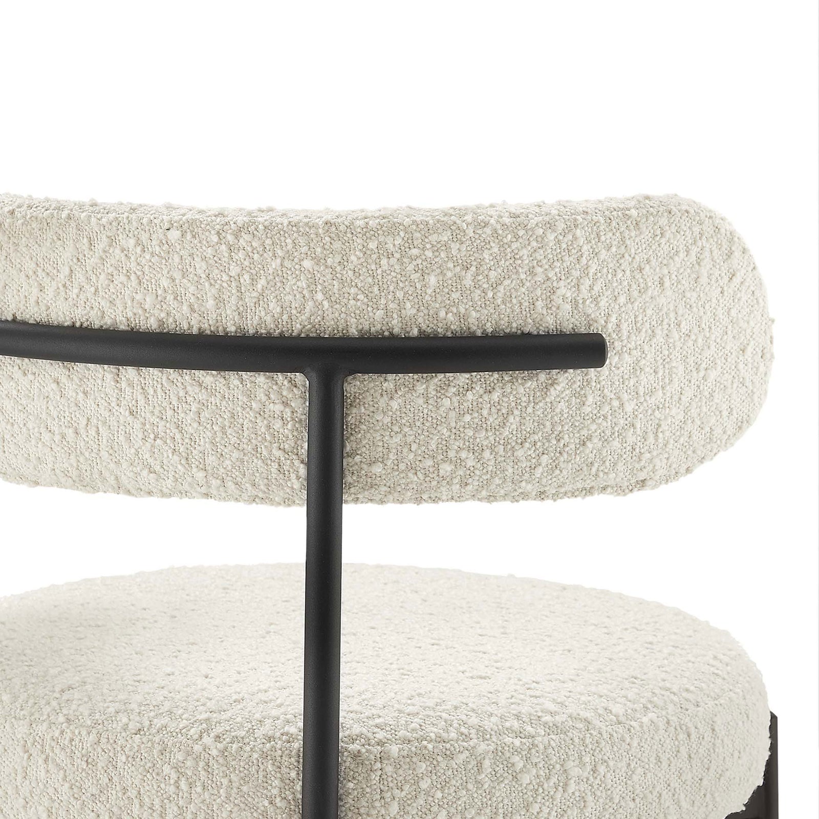 Boucle texture and powder-coated frame deliver tactile, modern appeal. || EEI-6520-IVO-BLK || detail_studio