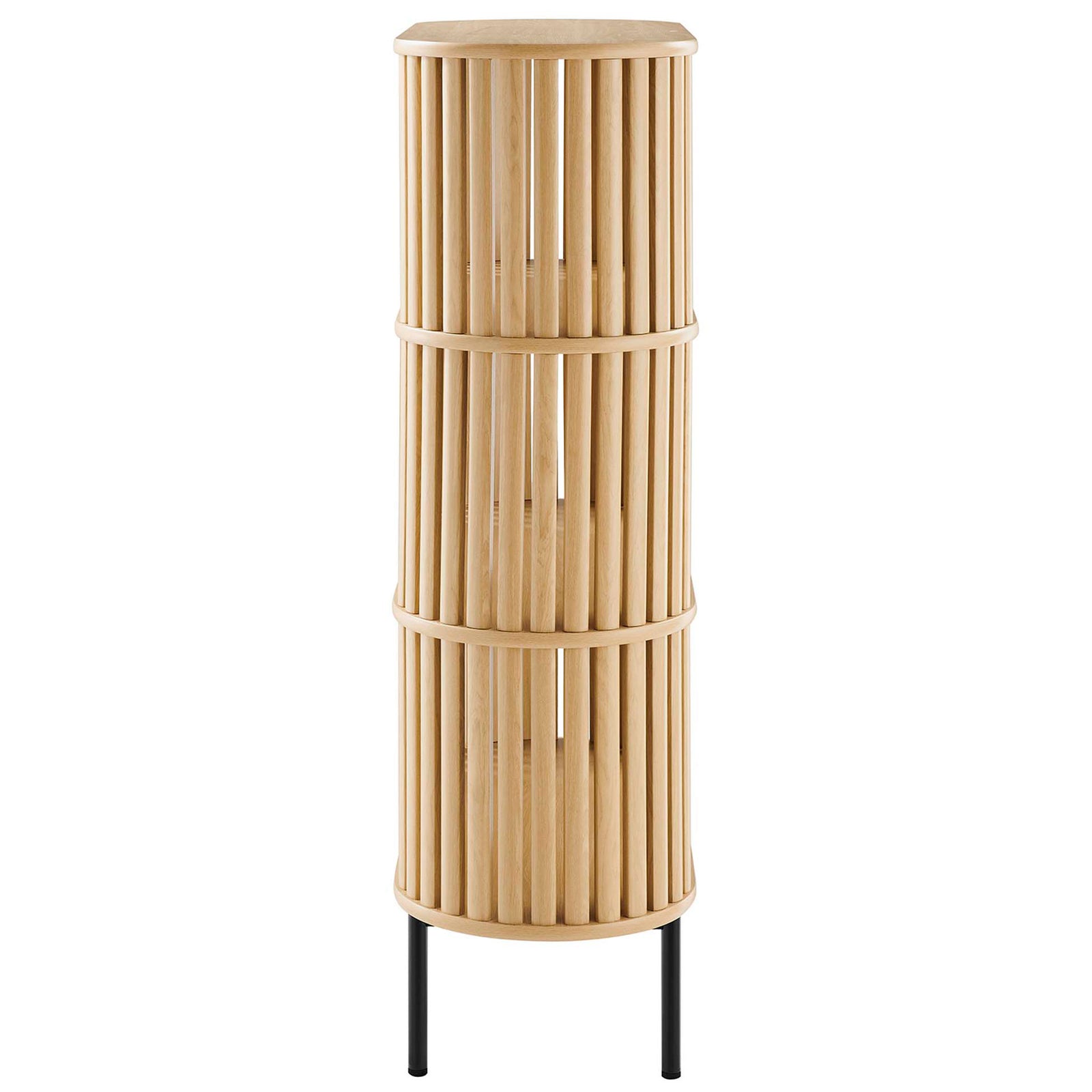 Slim oval profile with vertical slats and airy spacing for a light, modern look || EEI-6524-OAK || side_studio