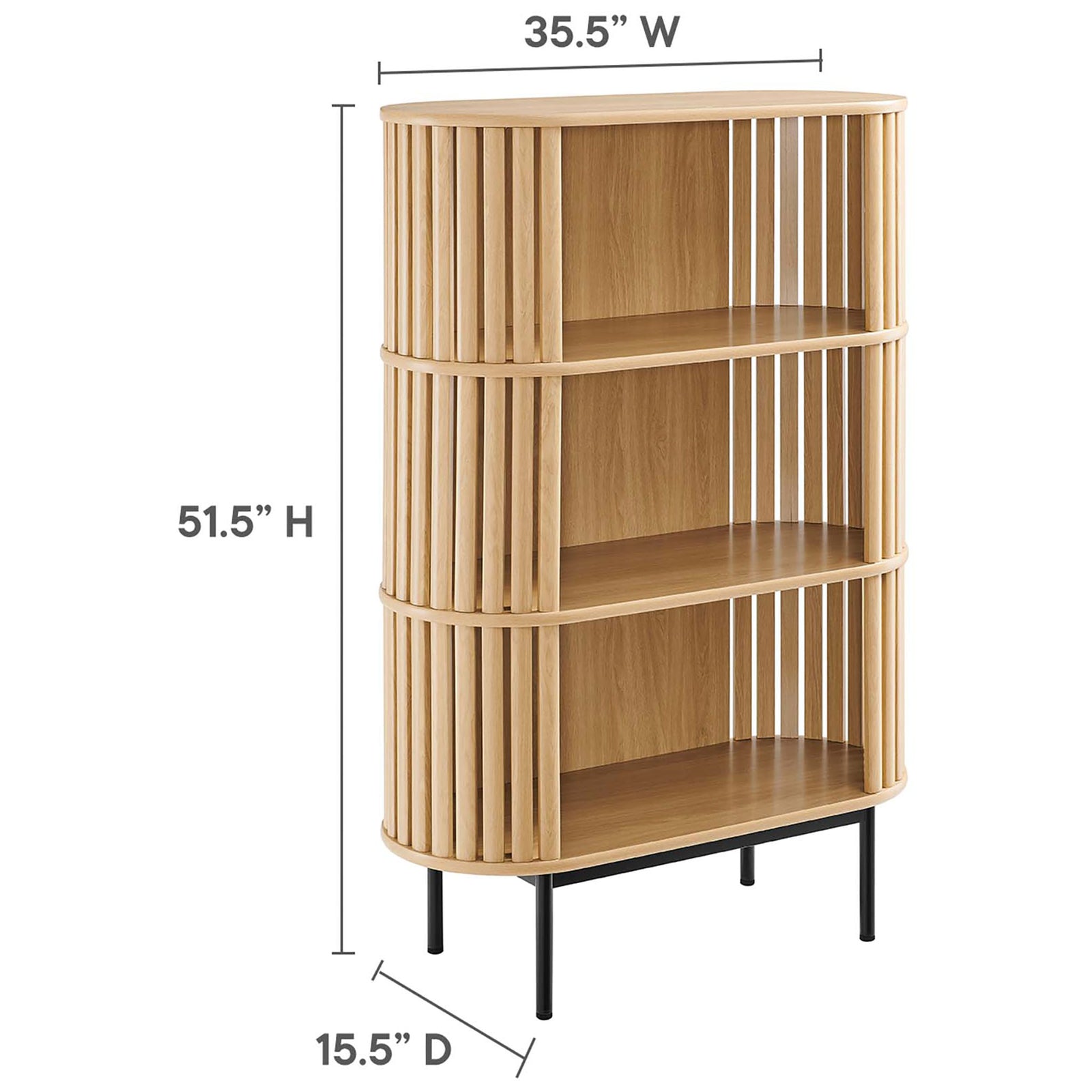 Dimensions shown for the three-tier cabinet to help plan your space || EEI-6524-OAK || dimension_studio