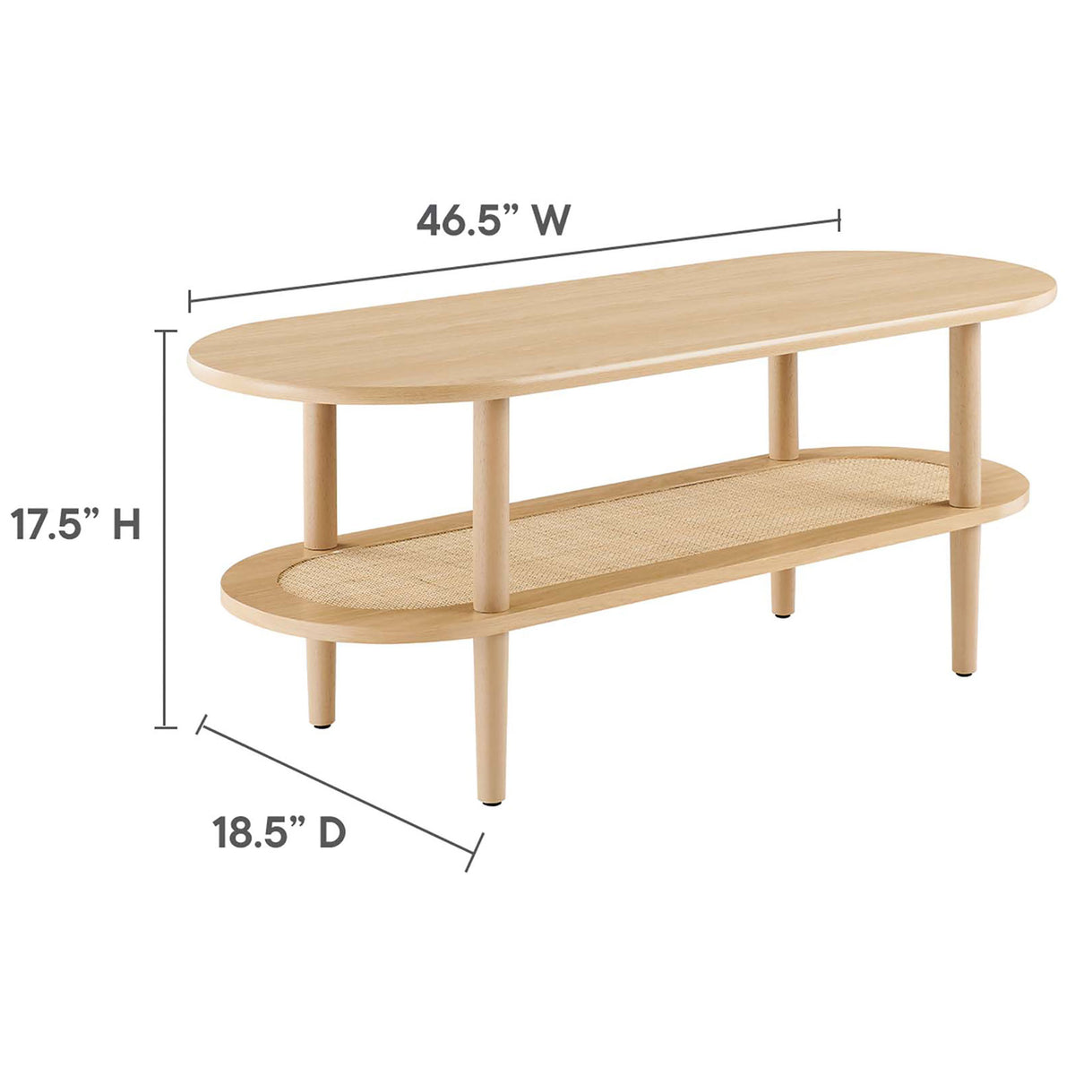 Generous surface with 46.5 in width, 18.5 in depth, and 17.5 in height || EEI-6526-OAK || dimension_studio
