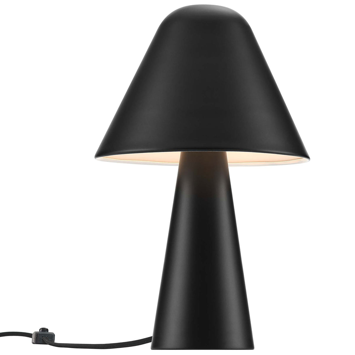 Black Jovial mushroom lamp glows with warm ambient light for cozy bedside or sofa lighting. || EEI-6529-BLK || front_on_studio