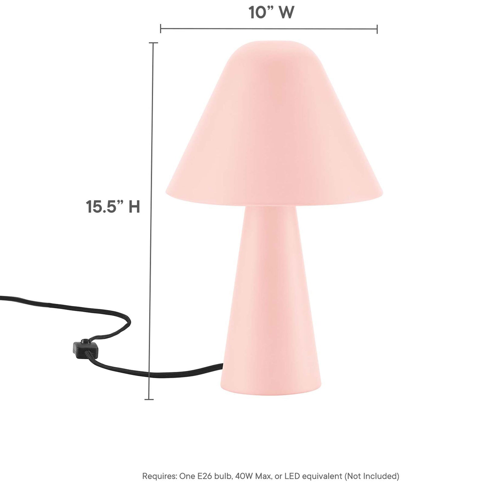 Soft pink mushroom table lamp measures 10 inches wide and 15.5 inches tall for easy styling. || EEI-6529-PNK || dimension_studio