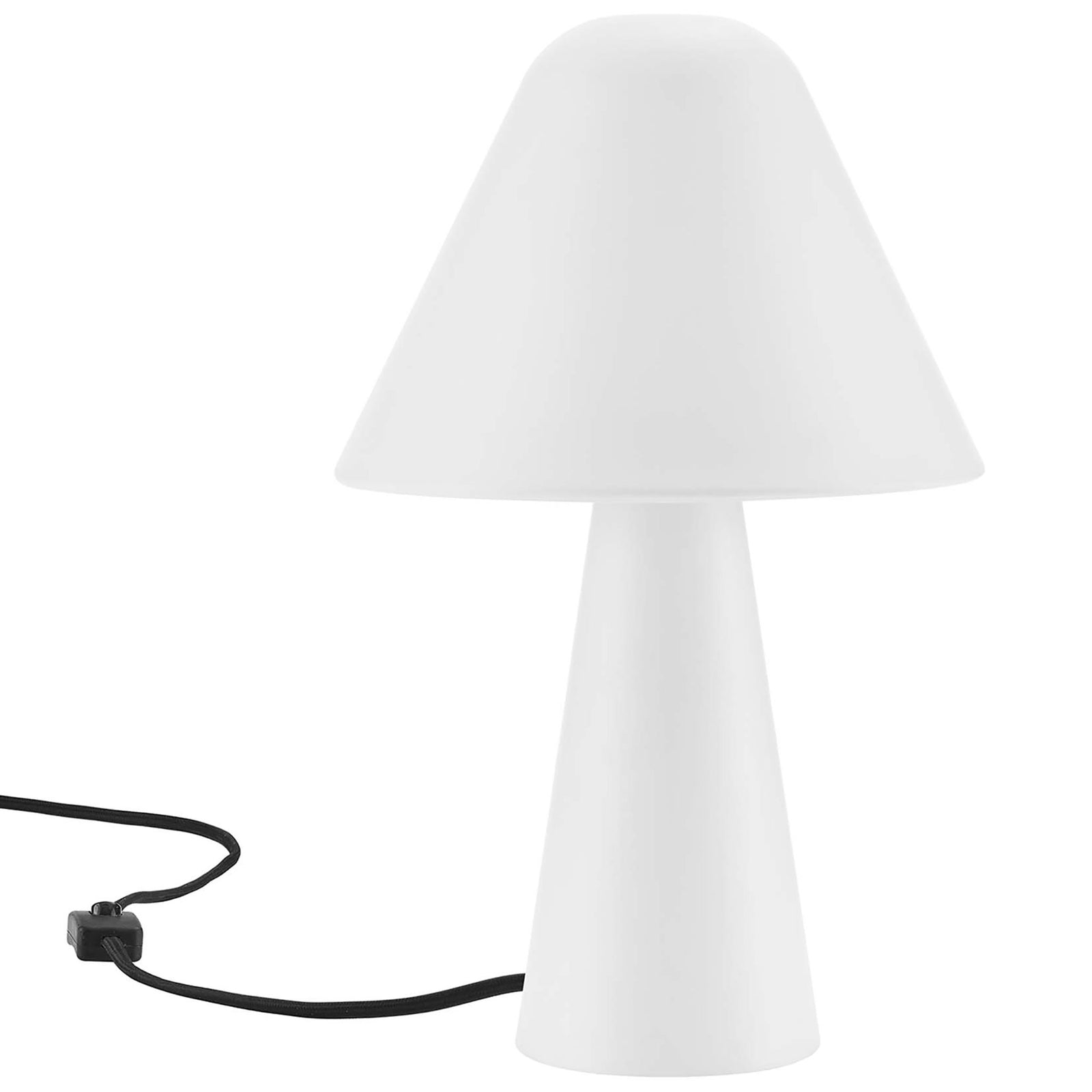 Jovial mushroom table lamp in crisp white metal brings fresh, minimalist style to your space. || EEI-6529-WHI || front_studio
