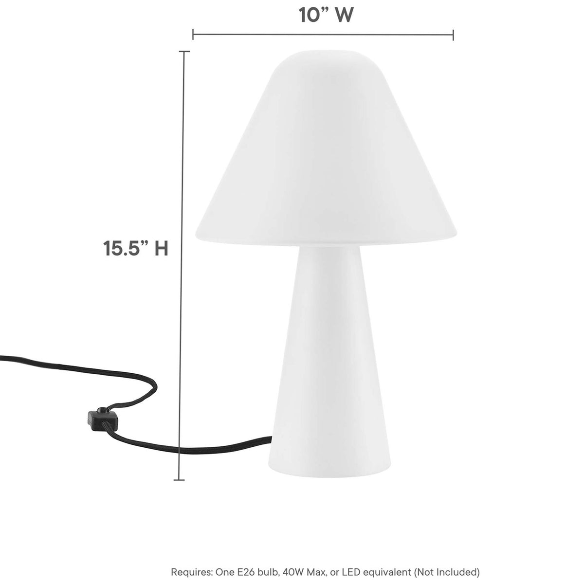 Crisp white mushroom table lamp measures 10 inches wide and 15.5 inches high for versatility. || EEI-6529-WHI || dimension_studio