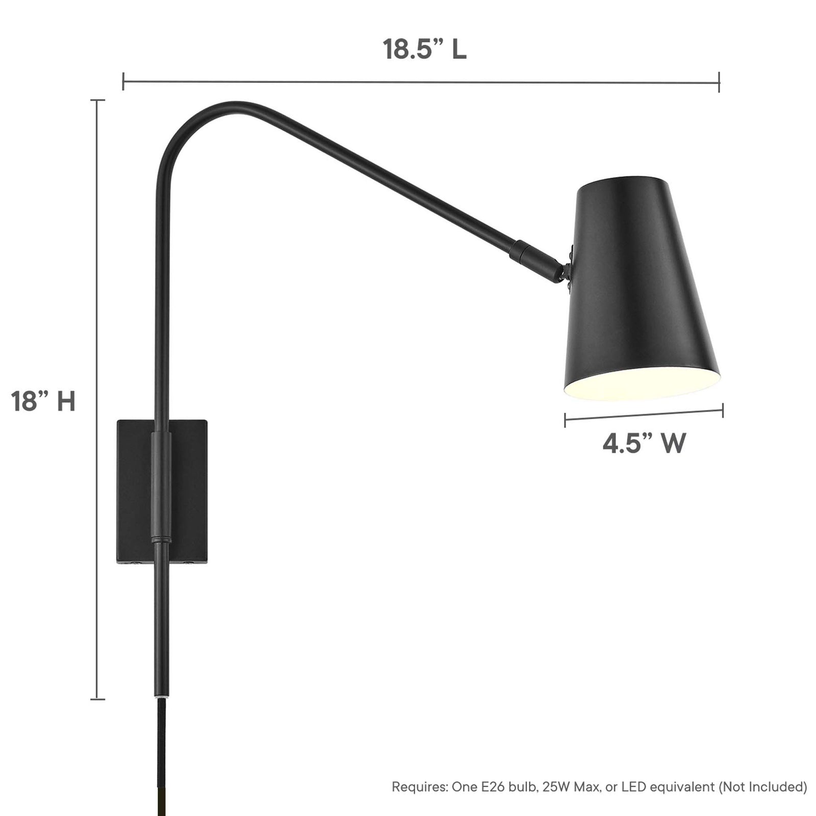 Dimension diagram of the Faye black wall sconce showing overall height, width, and extension measurements || EEI-6532-BLK || dimension_studio