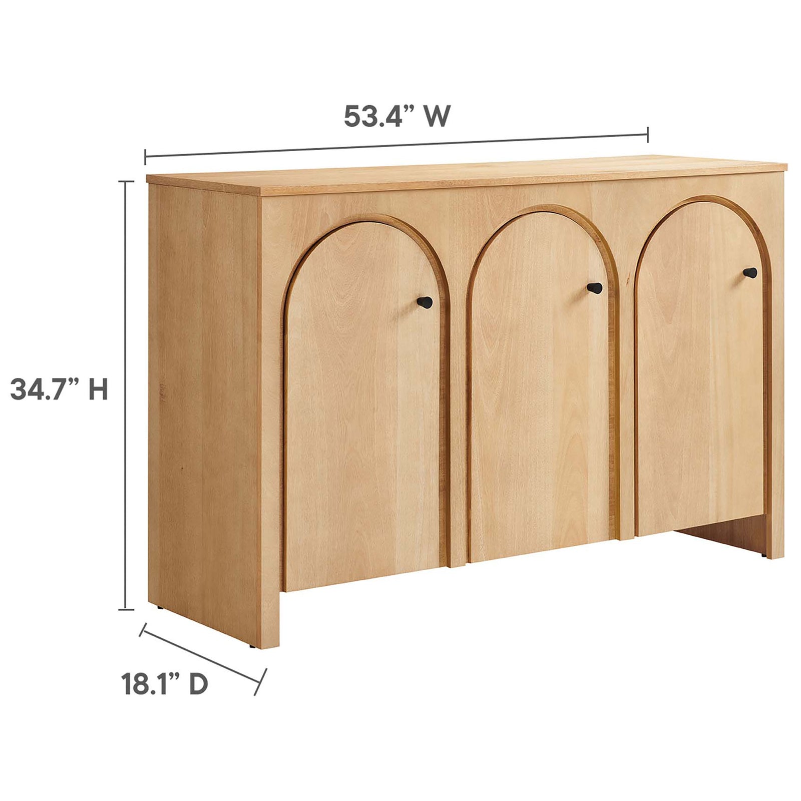 Dimension overview of the Appia 3-door storage cabinet showing its width, height, and depth for easy planning || EEI-6536-OAK || dimension_studio