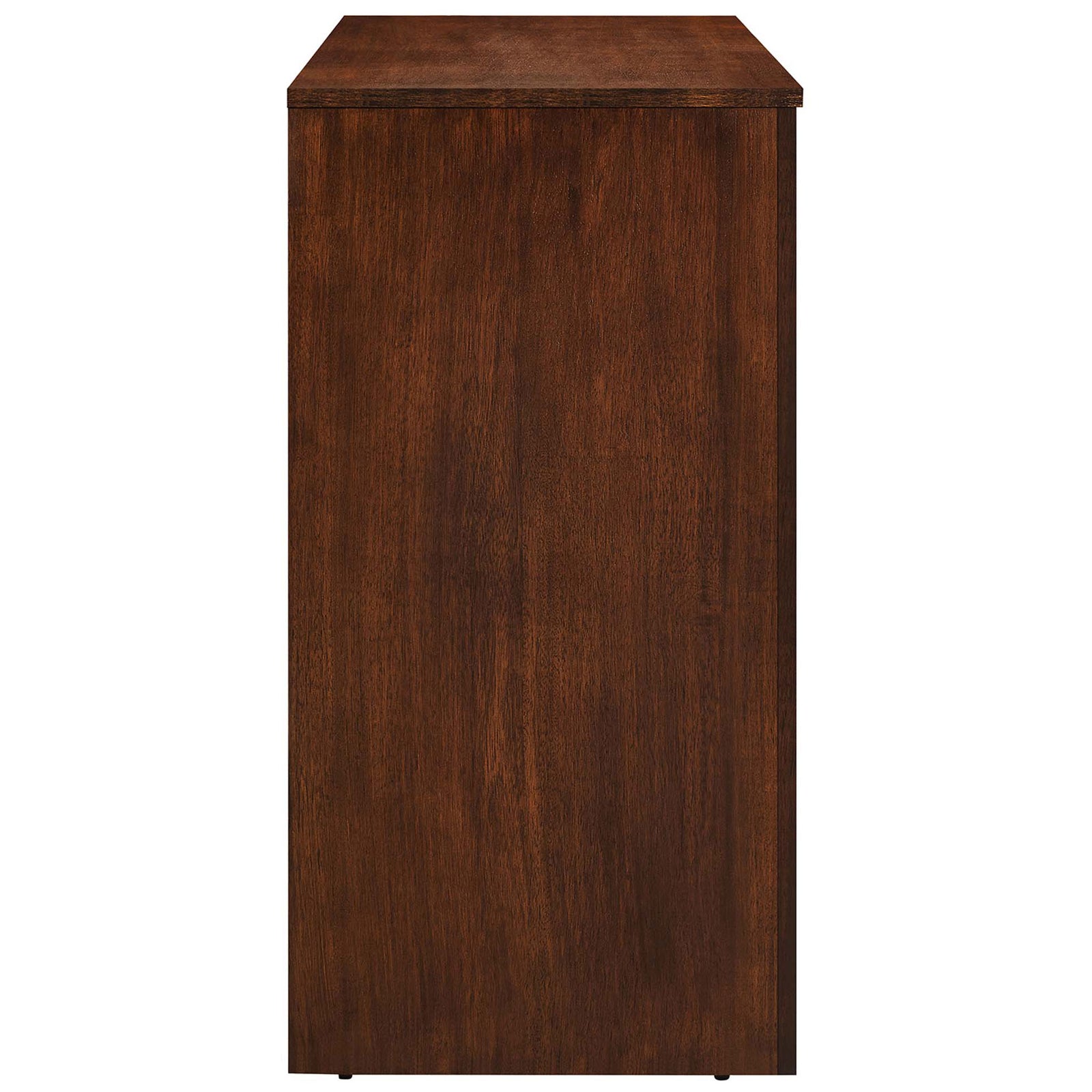 Sleek walnut side of the Appia sideboard highlighting smooth panels and a modern rectangular form. || EEI-6536-WAL || side_studio