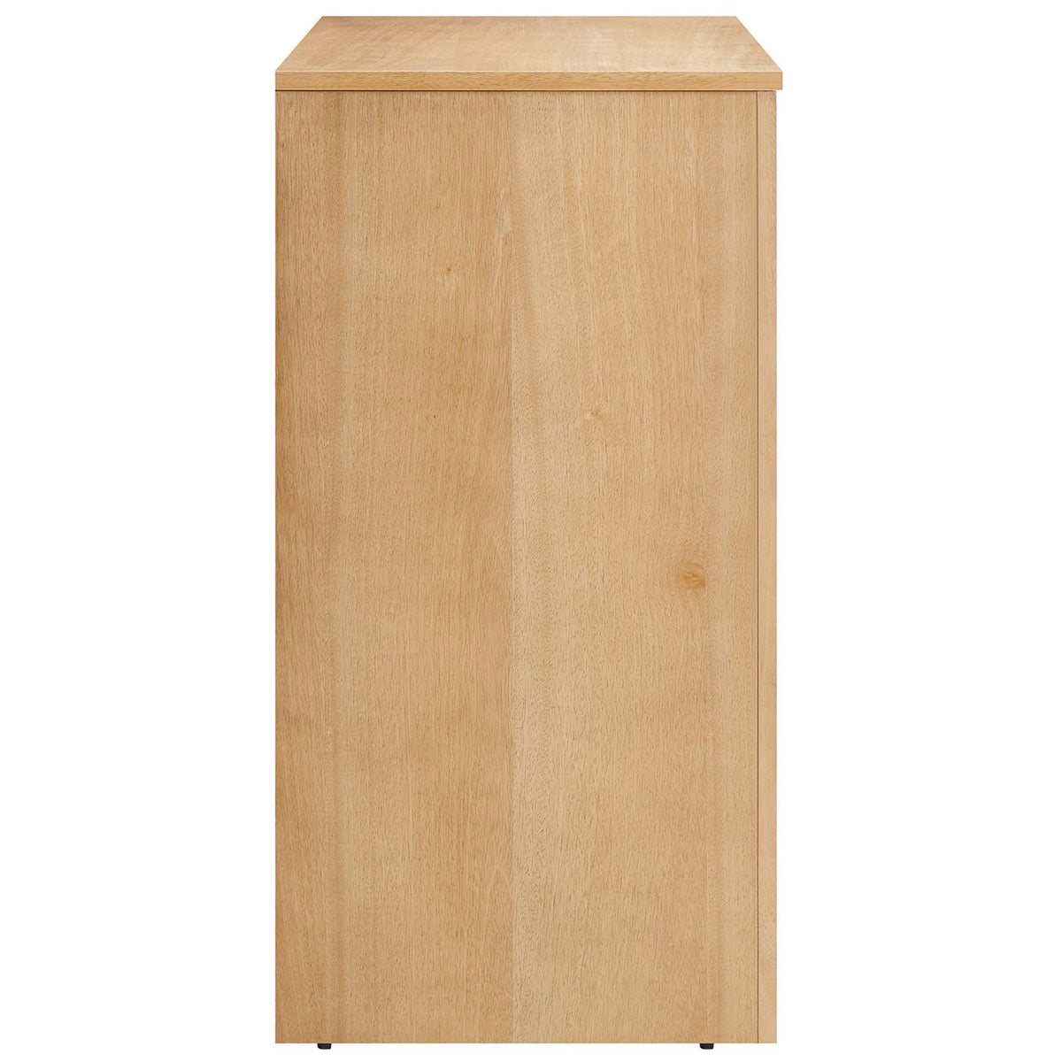 Slim side view of the oak cabinet emphasizes its compact, sturdy profile || EEI-6537-OAK || side_studio