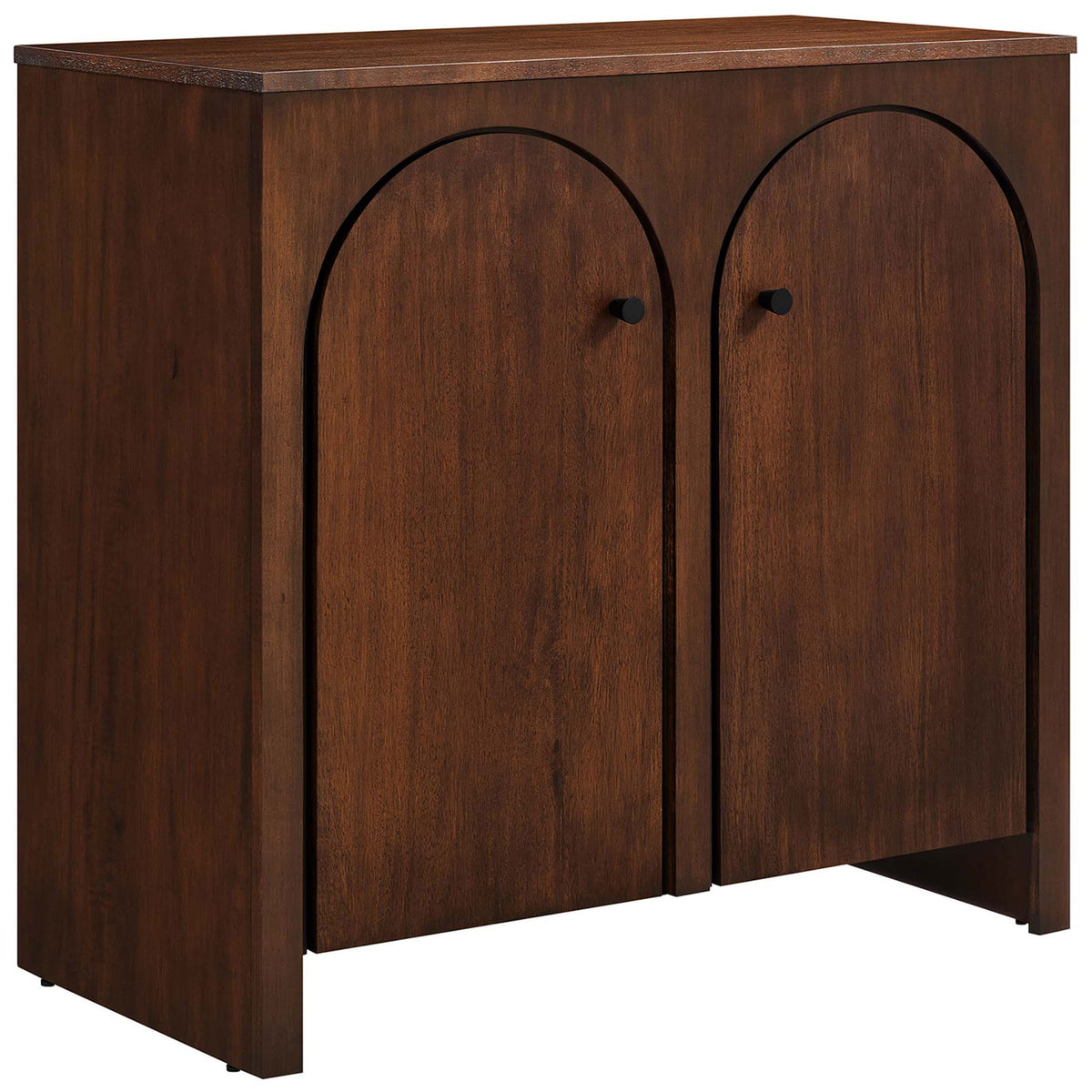 Walnut cabinet highlights deep wood grain and arched panels for a refined look || EEI-6537-WAL || front_angle_studio