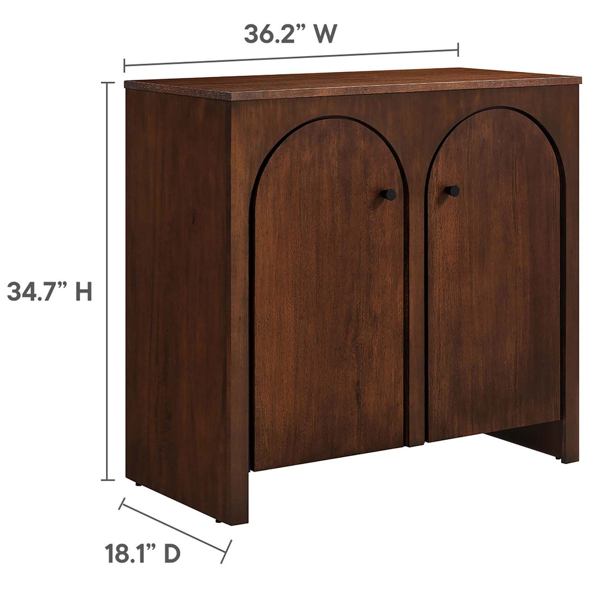 Walnut cabinet dimensions suit use as a console, accent cabinet, or small buffet || EEI-6537-WAL || dimension_studio
