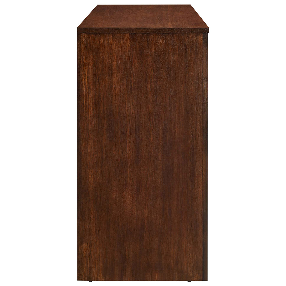 Rich walnut sideboard profile showcasing smooth grain and clean, modern lines || EEI-6538-WAL || side_studio