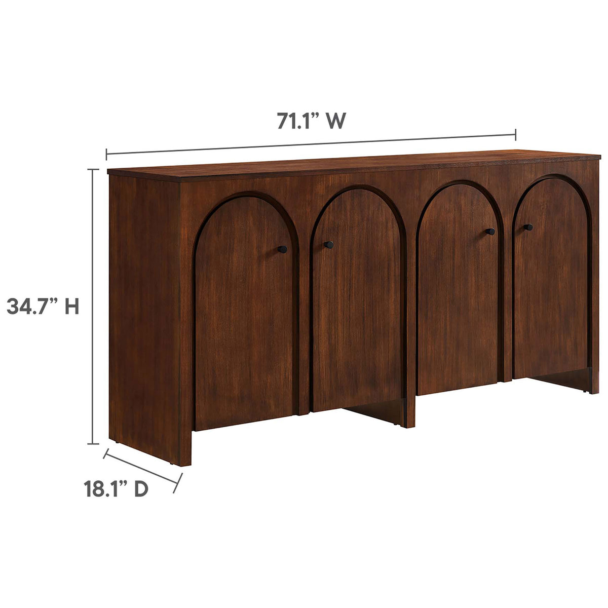 Dimensions of the Appia walnut 4-door sideboard showing generous width, height, and depth || EEI-6538-WAL || dimension_studio