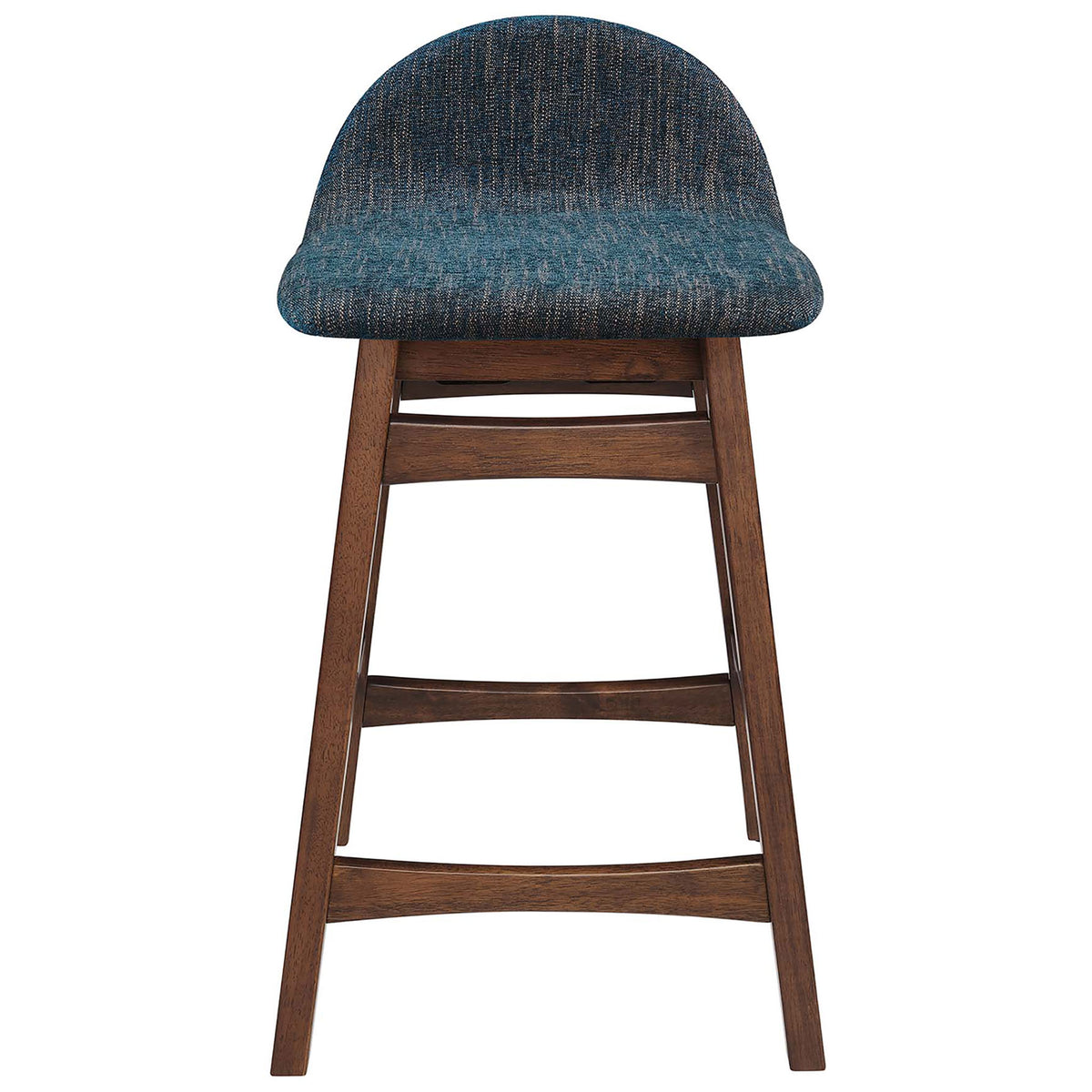 Navy heathered seat with a low curved back rests on a warm wood frame with supportive footrest. || EEI-6555-HEA || front_studio