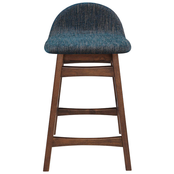 Navy heathered seat with a low curved back rests on a warm wood frame with supportive footrest. || EEI-6555-HEA || front_studio